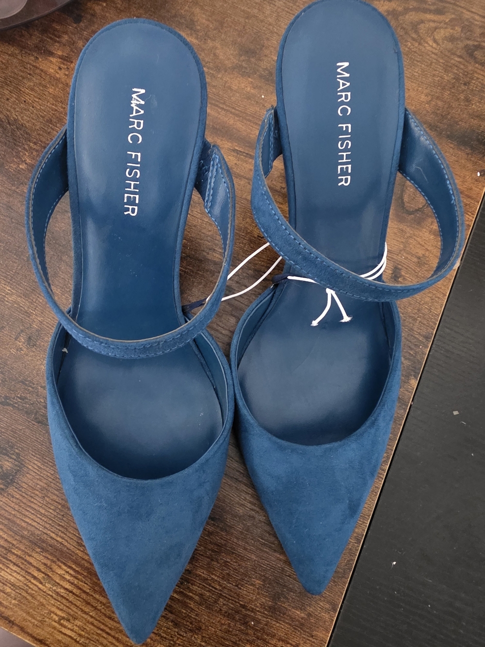 Marc Fisher Teal Blue Pointed-Toe Slingback Mules